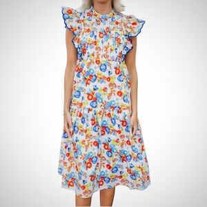 Entro Flutter Sleeve Tiered Floral Midi Dress New